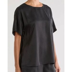 Lunya XS/S Black Washable 100% Silk Tee Top Sleep Shirt Oversized Pajama